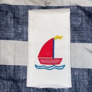 White Baby Burp Cloth with Red Sailboat Design